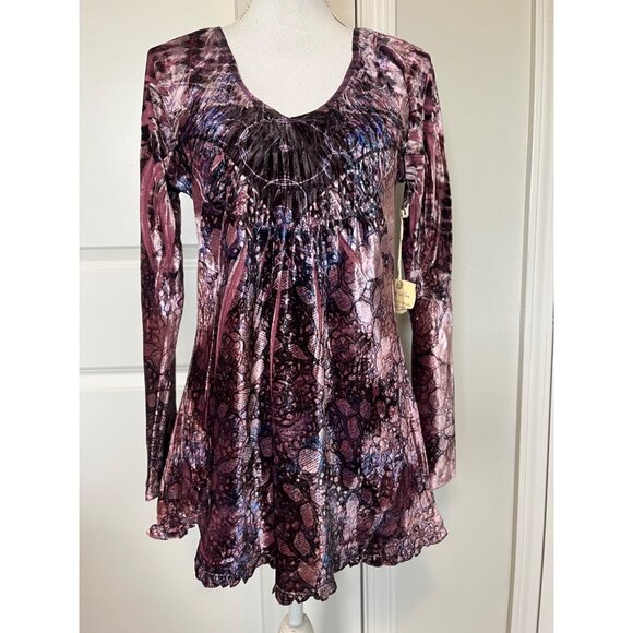 One World Womens Velour Tunic Top Sz XL Rosecran Snake Print Long Sleeve Stretch - Picture 1 of 10